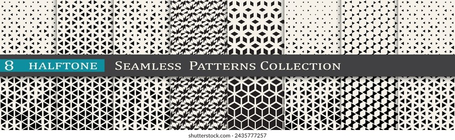 Monochrome vector pattern set. Halftone background collection. Cool cover design.