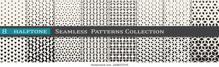 Monochrome vector pattern set. Halftone background collection. Cool cover design.