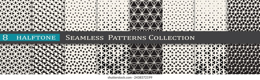 Monochrome vector pattern set. Halftone background collection. Cool cover design.