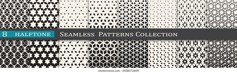 Monochrome vector pattern set. Halftone background collection. Cool cover design.