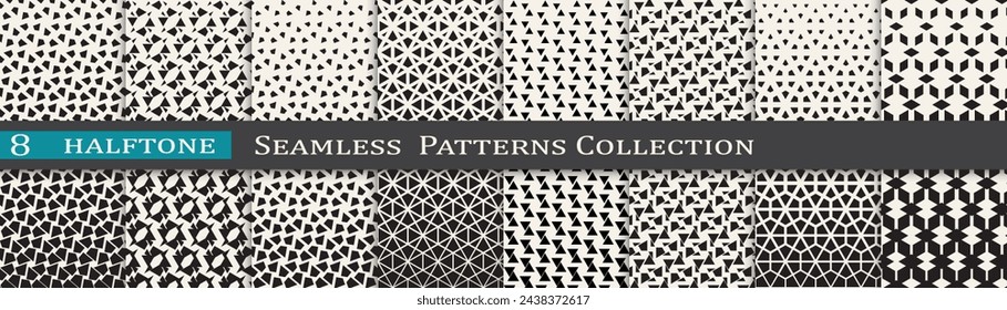 Monochrome vector pattern set. Halftone background collection. Cool cover design.