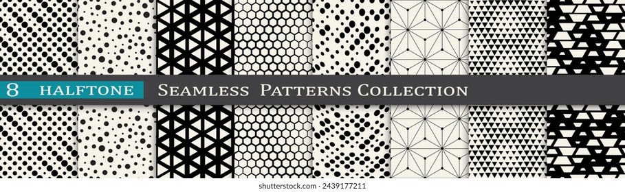 Monochrome vector pattern set. Halftone background collection. Cool cover design.
