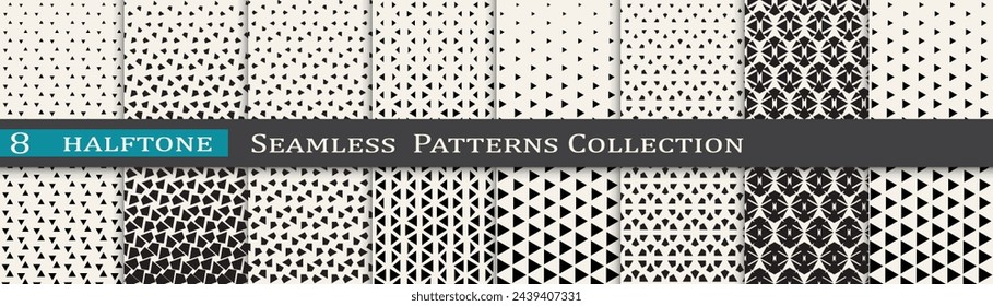 Monochrome vector pattern set. Halftone background collection. Cool cover design.
