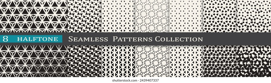 Monochrome vector pattern set. Halftone background collection. Cool cover design.