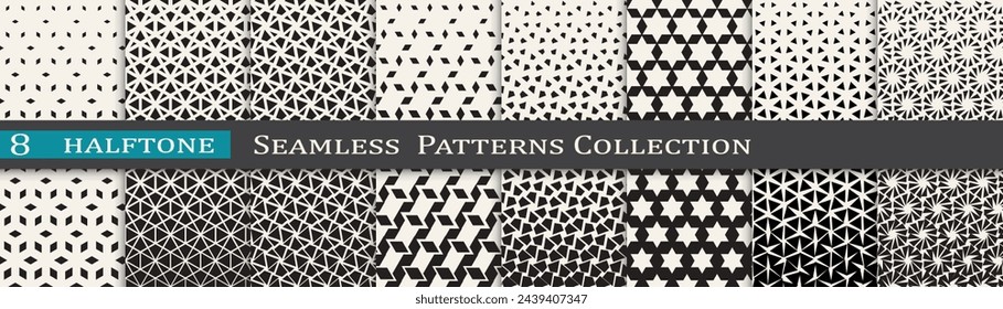 Monochrome vector pattern set. Halftone background collection. Cool cover design.