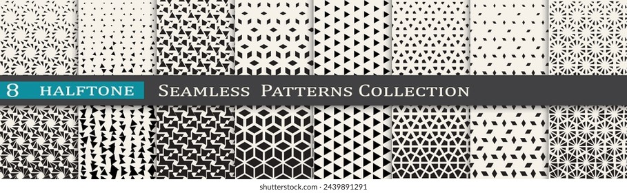 Monochrome vector pattern set. Halftone background collection. Cool cover design.