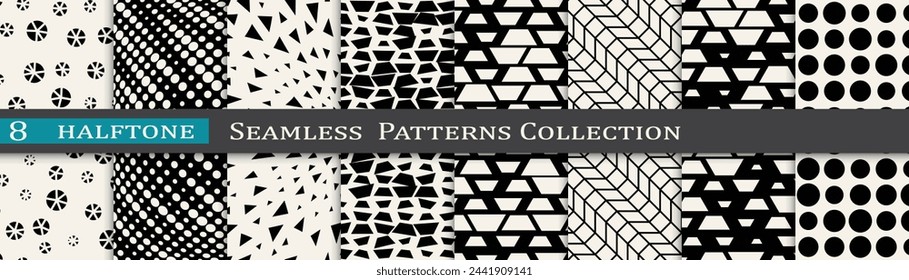 Monochrome vector pattern set. Halftone background collection. Cool cover design.