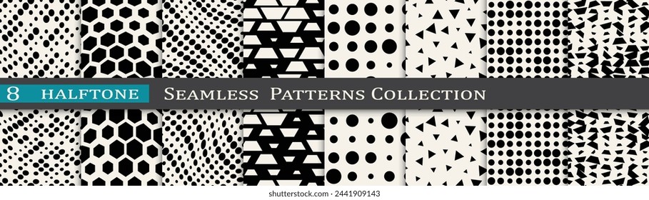 Monochrome vector pattern set. Halftone background collection. Cool cover design.