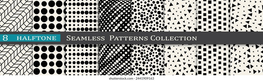 Monochrome vector pattern set. Halftone background collection. Cool cover design.