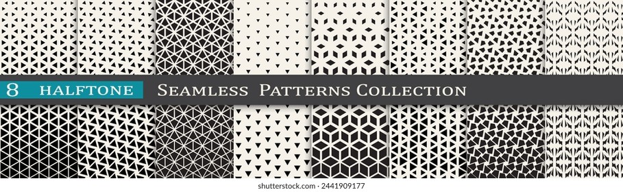 Monochrome vector pattern set. Halftone background collection. Cool cover design.