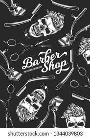 Monochrome vector poster barbershop in vintage style.