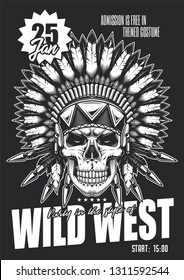 Monochrome vector poster in vintage style. Wild West party.