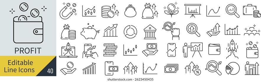 Monochrome Vector Profit Line Icon Set