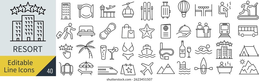 Monochrome Vector Resort Line Icon Set