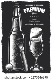 Monochrome vector retro poster of premium beer of the highest quality.