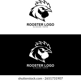 Design de logotipo de cabeça de galo de vetor monocromático