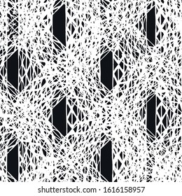Monochrome Vector seamless check pattern. Allover pattern. Ink grunge grid. Hand drawn seamless check pattern. Graphic background with ethnic tartan. Seamless check pattern background.