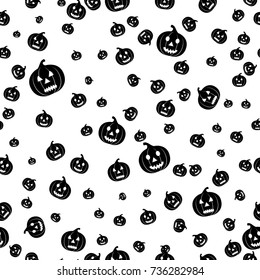 Monochrome vector seamless pattern with carved pumpkins for Halloween design