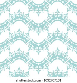 Monochrome vector seamless pattern with crown and kingly flower. Royal signs in style of fashion illustration.Blue and white