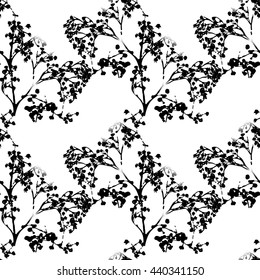 monochrome vector seamless pattern with dry plant 