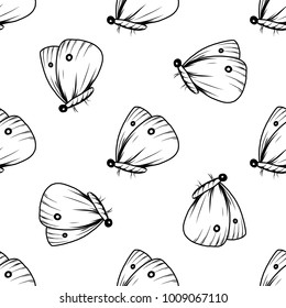 Monochrome vector seamless pattern. Endless butterfly elements. Modern background texture.