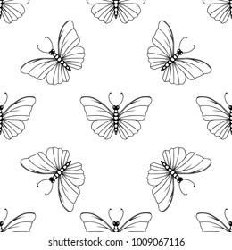 Monochrome vector seamless pattern. Endless butterfly elements. Modern background texture.