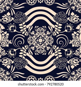 Monochrome vector seamless pattern, ethnic motive