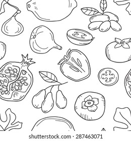 Monochrome vector seamless pattern with fruits. Abstract healthy food background with fruits for wallpaper, web page background, wrapping, textile and scrapbook.