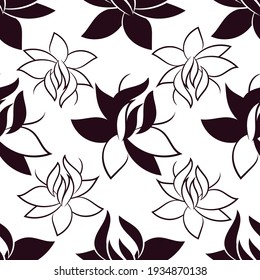 Monochrome vector seamless pattern with lotos flower