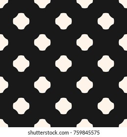 Monochrome vector seamless pattern. Simple abstract minimalist geometric background with big rounded crosses, floral shapes, dots. Black and white repeat texture. Design for decor, textile, fabric 