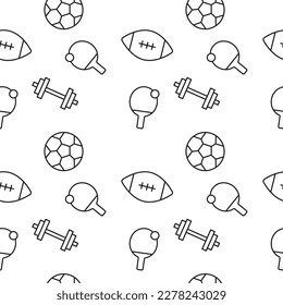 Monochrome vector seamless pattern of table tennis, baseball, table tennis for web sites and polygraphy 