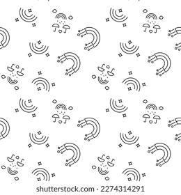 Monochrome vector seamless pattern of various rainbows with umbrellas and stars for web sites and polygraphy 