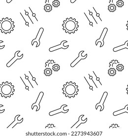Monochrome vector seamless pattern of wrench, indicator, gear, cogwheel for web sites and polygraphy 