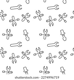 Monochrome vector seamless pattern of wrench, cogwheel for web sites and polygraphy 
