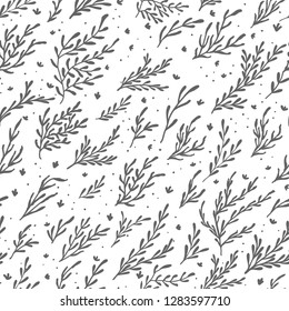 Monochrome vector seamless plant pattern. Endless background decorative elements. Modern floral texture.
