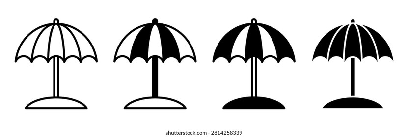 Monochrome vector set of beach umbrella icons representing summer shade and relaxed seaside leisure