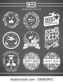 Monochrome vector set of beer labels and logos