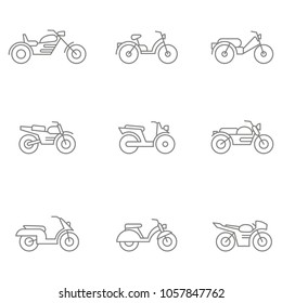 monochrome vector set with different types of motorcycles and mopeds for your design