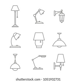 monochrome vector set with line lamp icons for your design