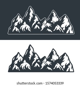 monochrome vector set of mountains and rocks on a dark and light background