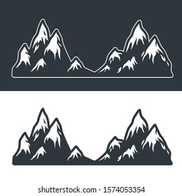 monochrome vector set of mountains and rocks on a dark and light background
