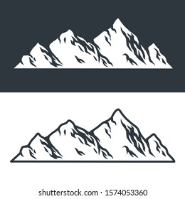 monochrome vector set of mountains and rocks on a dark and light background
