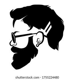 Monochrome vector silhouette of a bearded man in sun glasses
