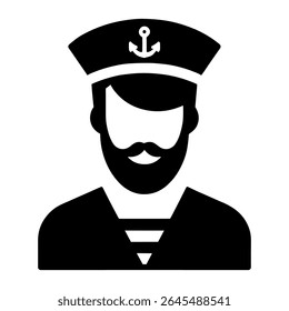 "Monochrome Vector Silhouette of a Sailor with Anchor Hat and Beard"