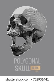Monochrome vector stylized stripe line skull screamillustration isolated on gray background