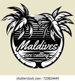 Monochrome Vector Template For Logo With Two Palms.