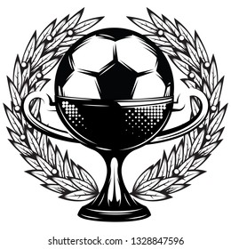 Monochrome vector template with a soccer cup and wings.