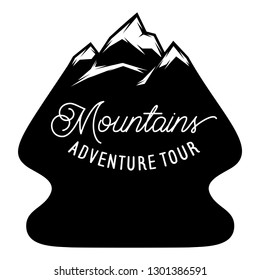 Monochrome vector template with stylized inscription, mountains. Editable for design.