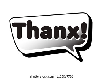 Monochrome vector Thanx speech bubble. Black and white emotional icon isolated. Comic and cartoon style