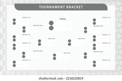Monochrome vector tournament bracket with metallic colored triangles pattern. Simple black and white knocked-off stages. Suitable for football, badminton, basketball, and other sports.